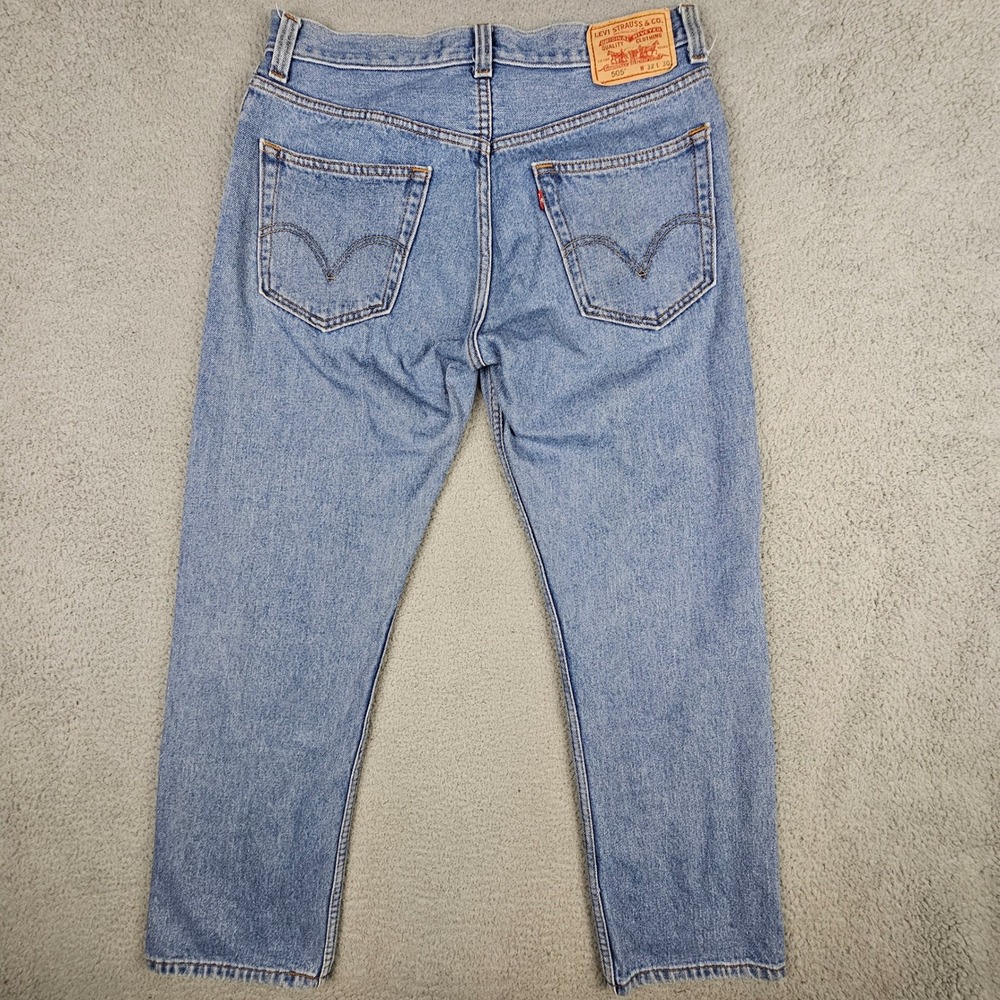 Levi's 505 Regular Fit Jeans Mens 33x30 Blue Light Wash Straight Leg Denim - Picture 3 of 10